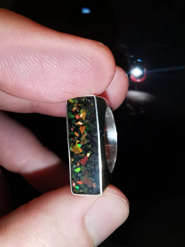 Ammolite shale signet 950 silver custom made - photo 5
