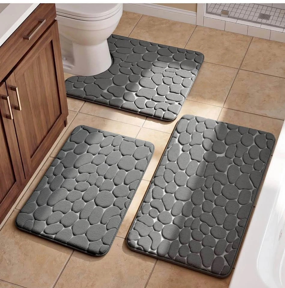 Bathroom Rugs Mat Set, Memory Foam Bath Mat 3 Piece Dark Grey