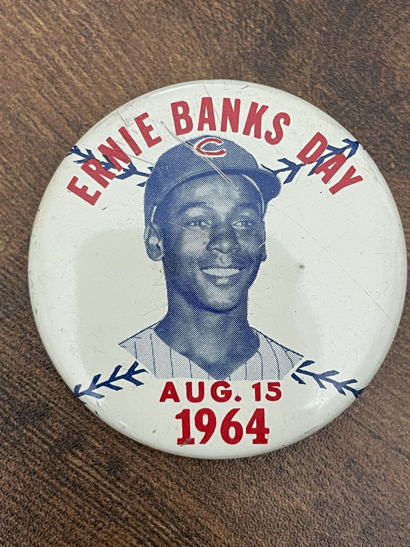 Vintage Ernie Banks Day Button/Pin Chicago Cubs Wrigley