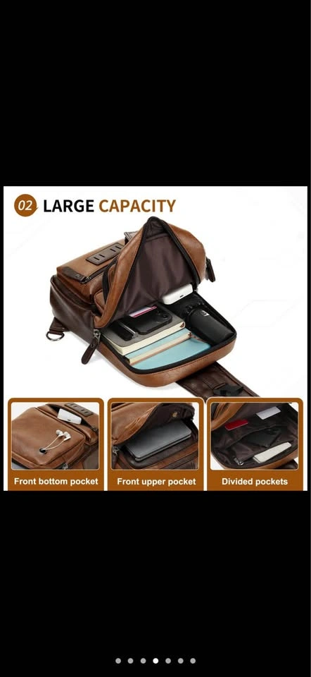 Backpack Vintage PU Leather Sling, Crossbody Bag, Adjustable - photo 5