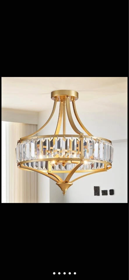 6-Light Gold Crystal Chandelier with Round Metal Shade