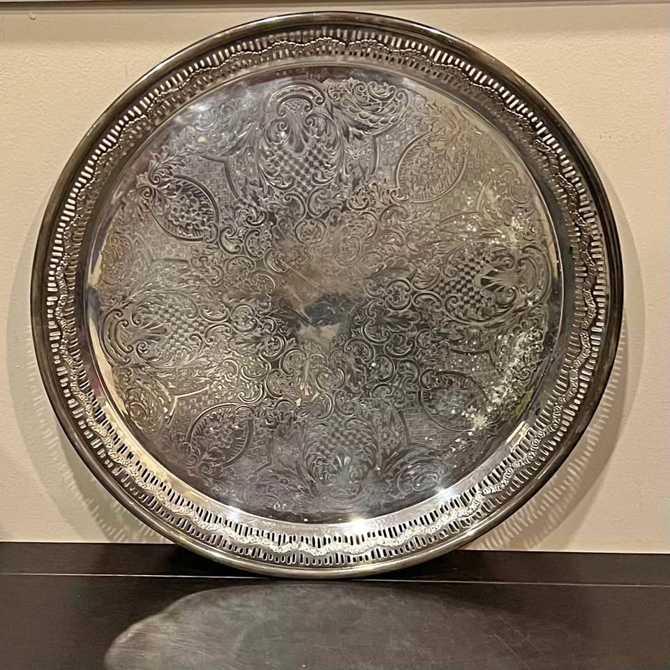 Yore Plate Silver Plate 14” Round Gallery Tray Made in England