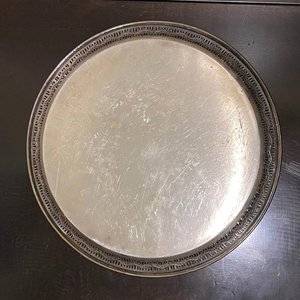 Yore Plate Silver Plate 14” Round Gallery Tray Made in England - photo 2