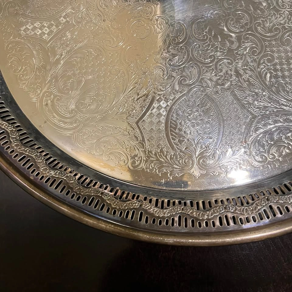 Yore Plate Silver Plate 14” Round Gallery Tray Made in England - photo 4