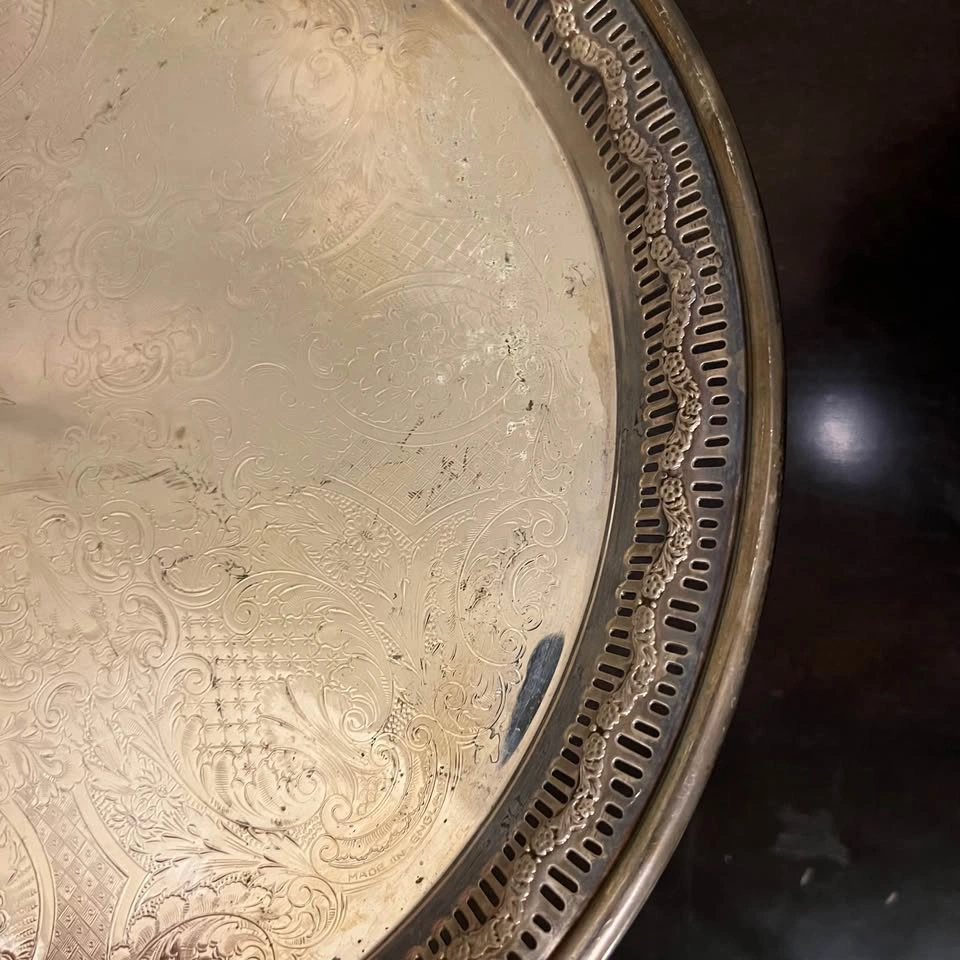 Yore Plate Silver Plate 14” Round Gallery Tray Made in England - photo 5