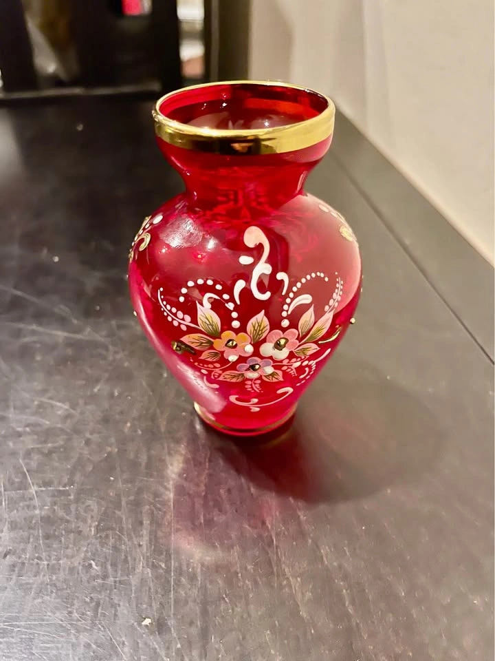 Venetian Glass 3.5” Small Vase Vintage Hand Painted Murano - photo 2