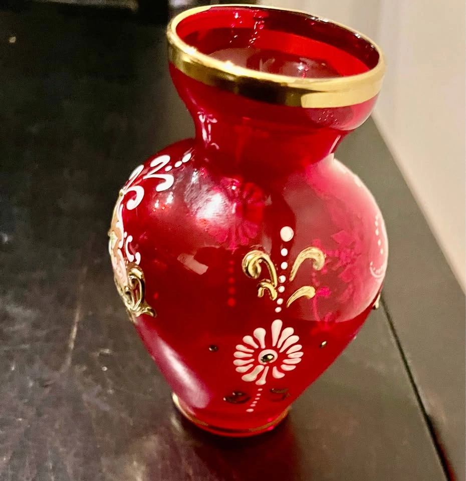 Venetian Glass 3.5” Small Vase Vintage Hand Painted Murano - photo 3