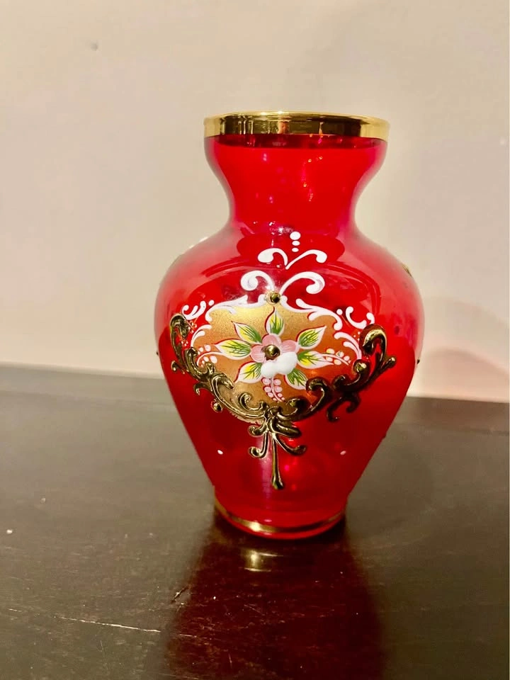 Venetian Glass 3.5” Small Vase Vintage Hand Painted Murano - photo 4