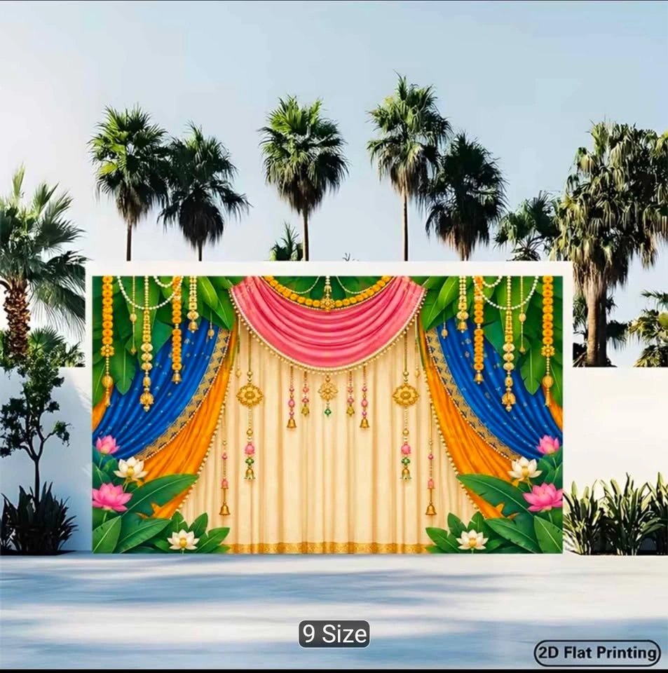 2D Flat Indian Festival Banner Traditional Flower Backdrop - photo 2