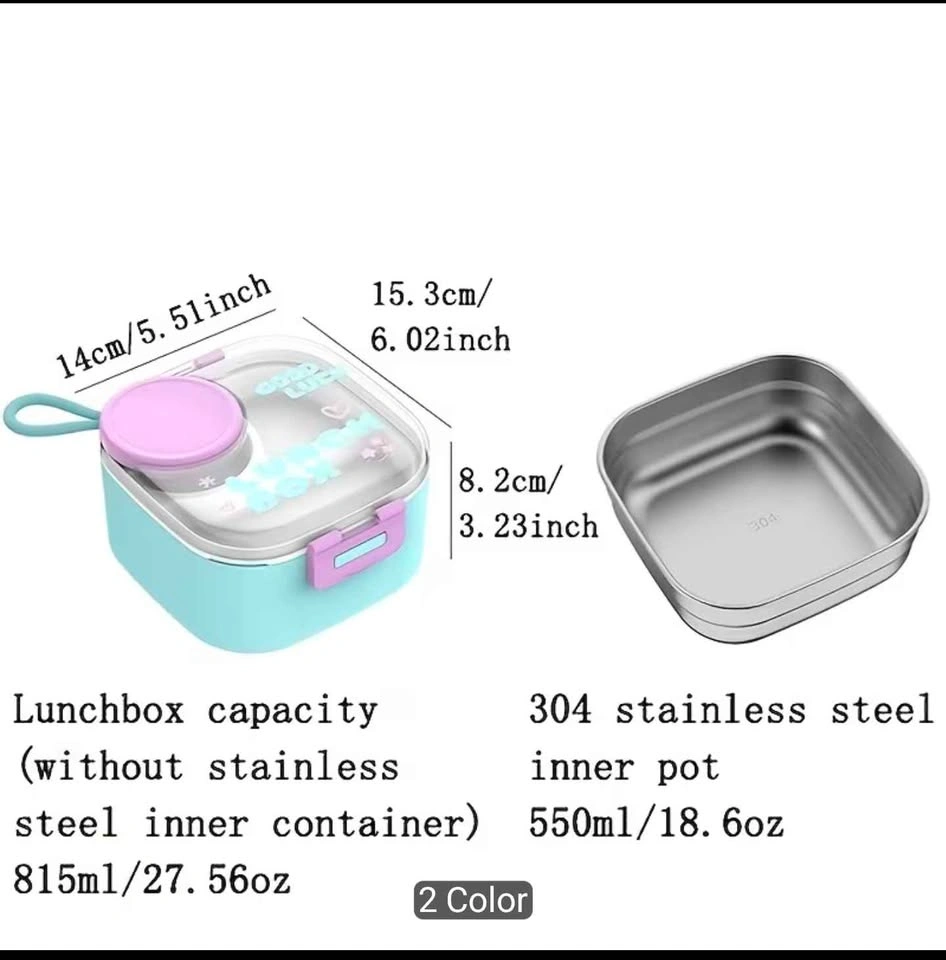 Square Stainless Steel Insulated Compartmentalised Lunch Box - photo 3