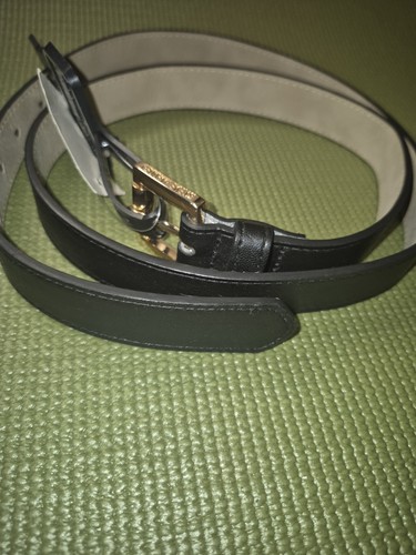 Steve Madden Women’s Black Skinny Logo Belt Gold Buckle - photo 3