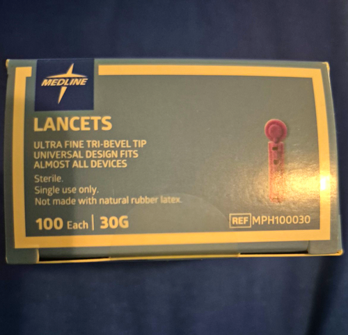 Medline Ultra Fine Tri-Bevel Tip Lancets 30G 100 Count