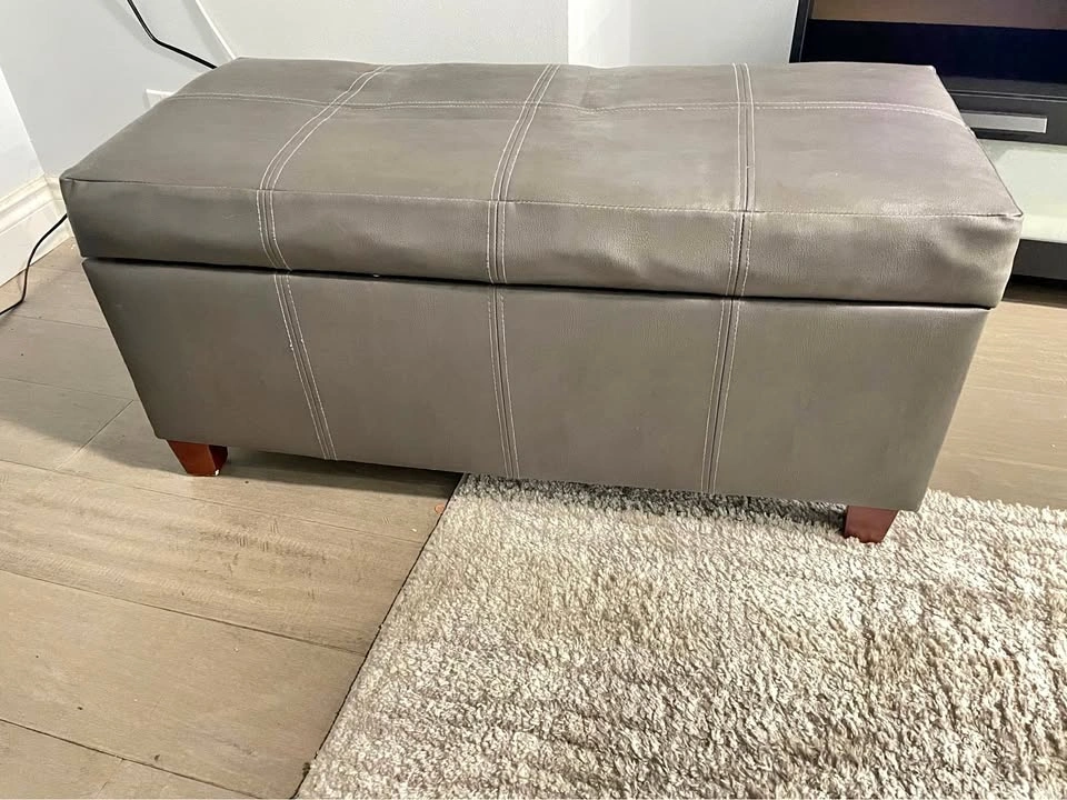 Grey Leather Ottoman