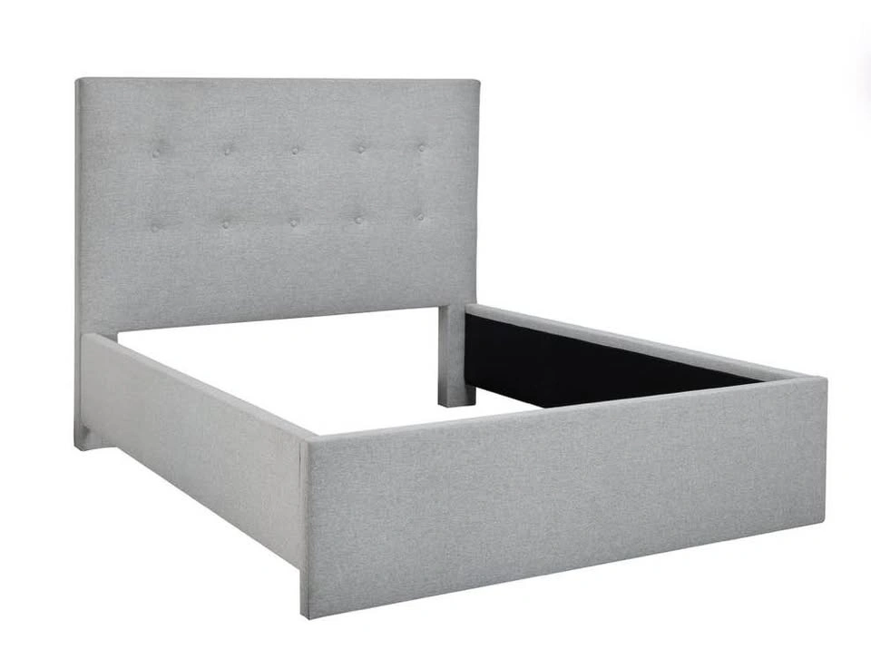 Grey velvet bed frame with mattress. (Size: double).