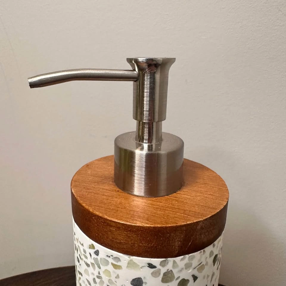 Green and White Ceramic and Wood Soap Dispenser - photo 2