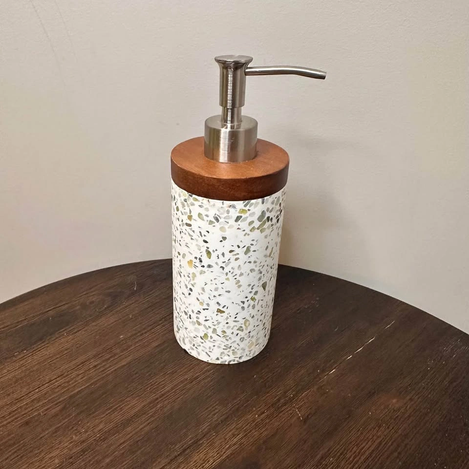 Green and White Ceramic and Wood Soap Dispenser - photo 4