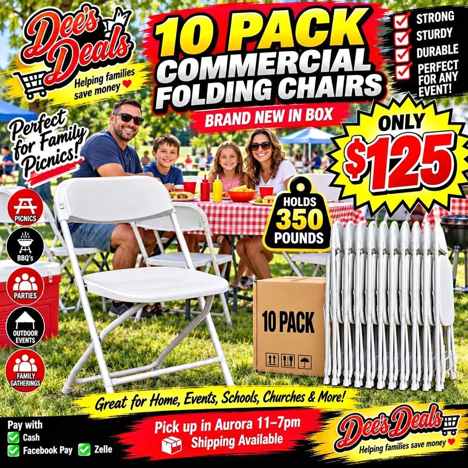 10 PACK COMMERCIAL FOLDING CHAIRS BRAND NEW IN BOX ONLY $125