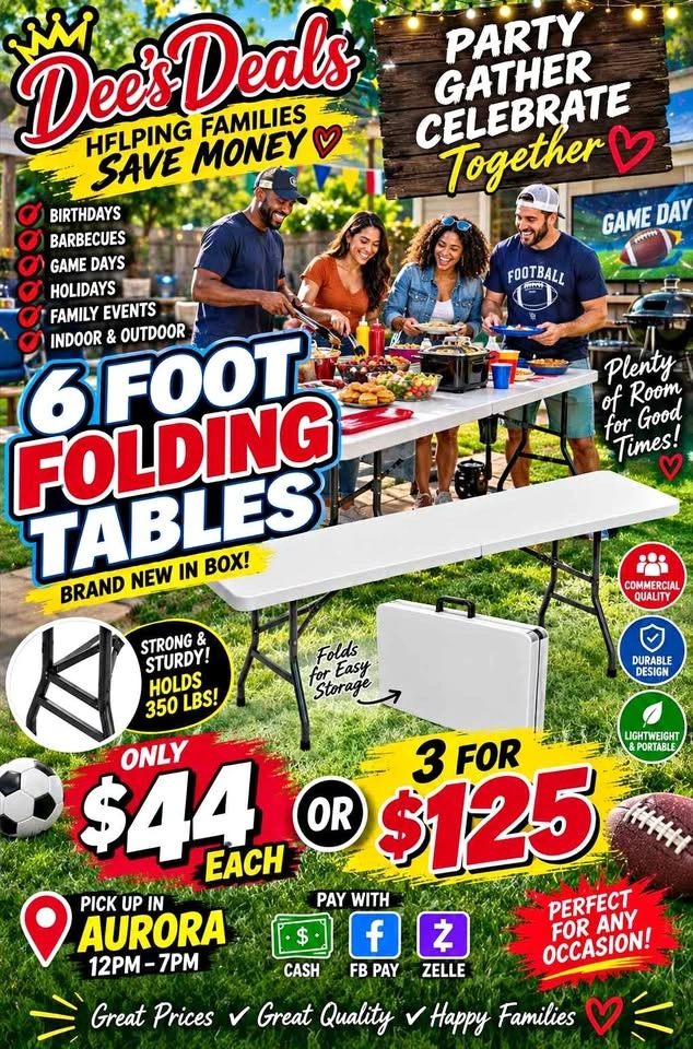 Big 6 Foot Commercial Folding Tables BRAND NEW IN BOX ONLY $44