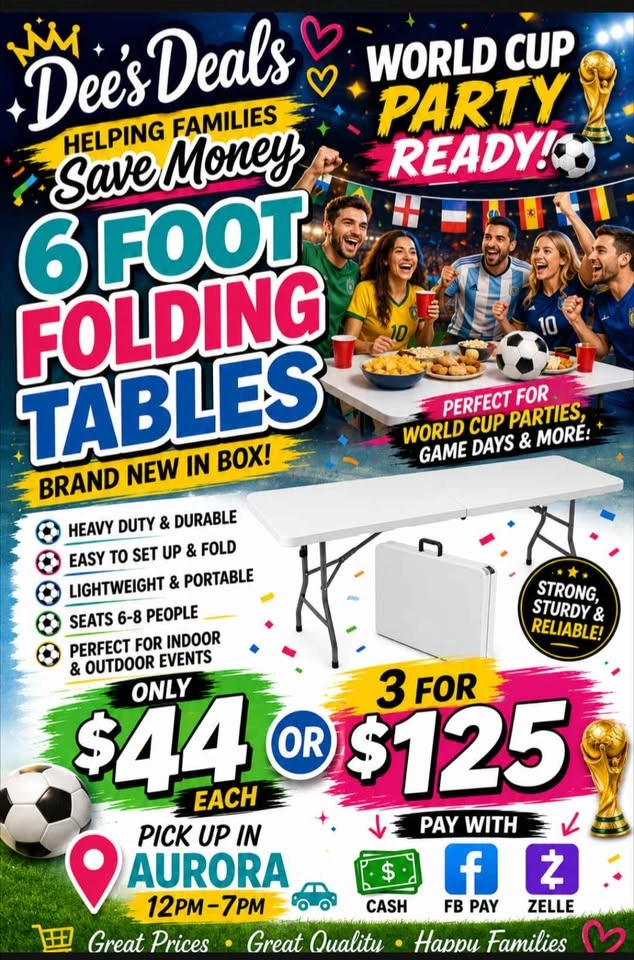 Big 6 Foot Commercial Folding Tables BRAND NEW IN BOX ONLY $44 - photo 3