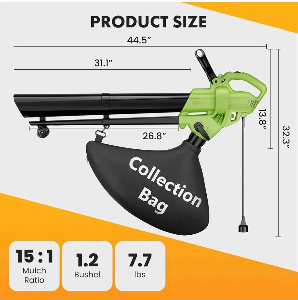 3-in-1 Electric Leaf Blower Vacuum Mulcher, 500 CFM Airflow - photo 2