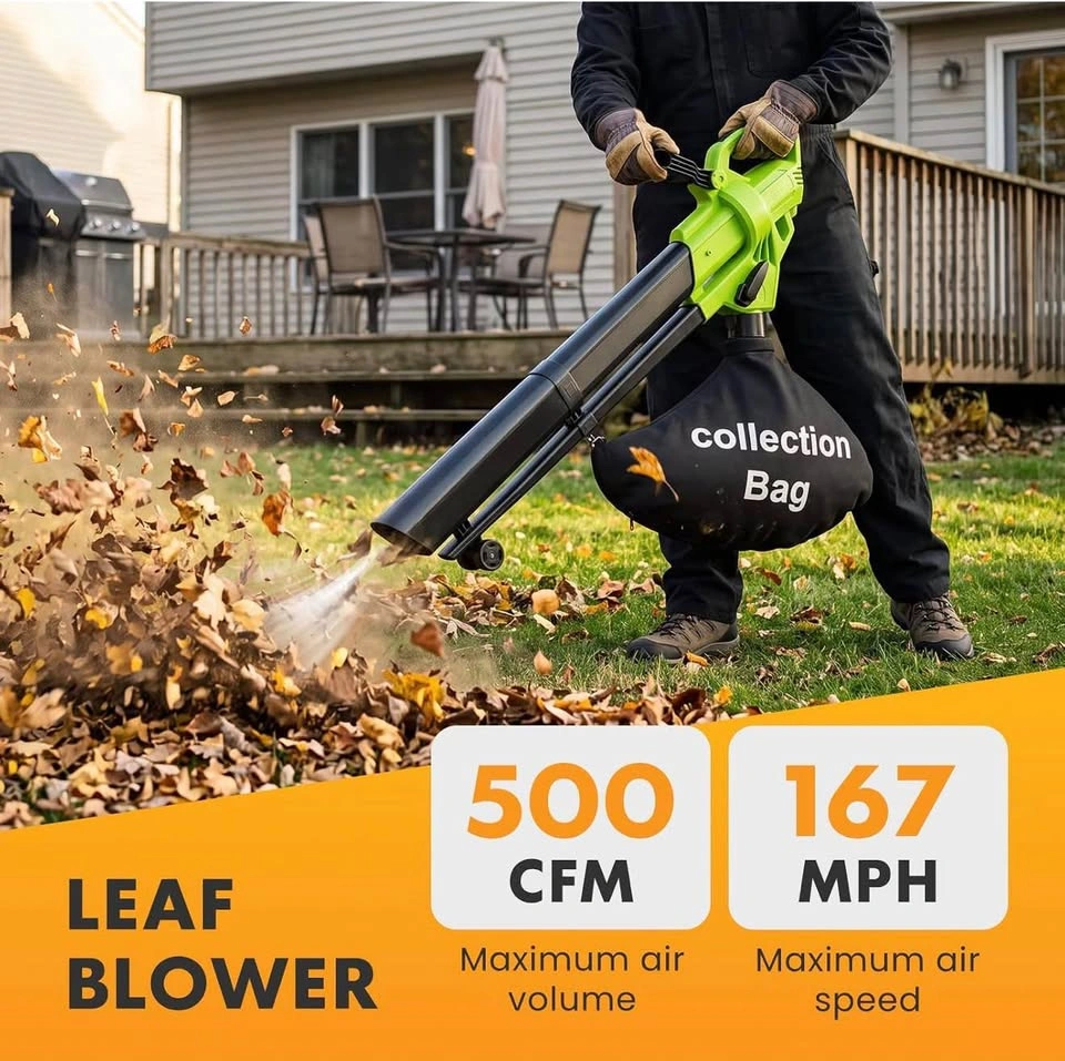 3-in-1 Electric Leaf Blower Vacuum Mulcher, 500 CFM Airflow - photo 3