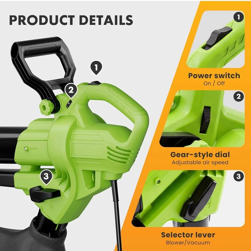 3-in-1 Electric Leaf Blower Vacuum Mulcher, 500 CFM Airflow - photo 5