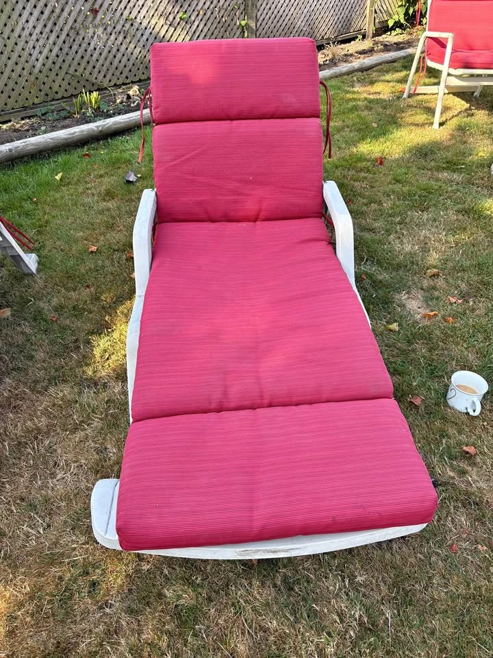 End of summer yard sale: Loungers and cushions