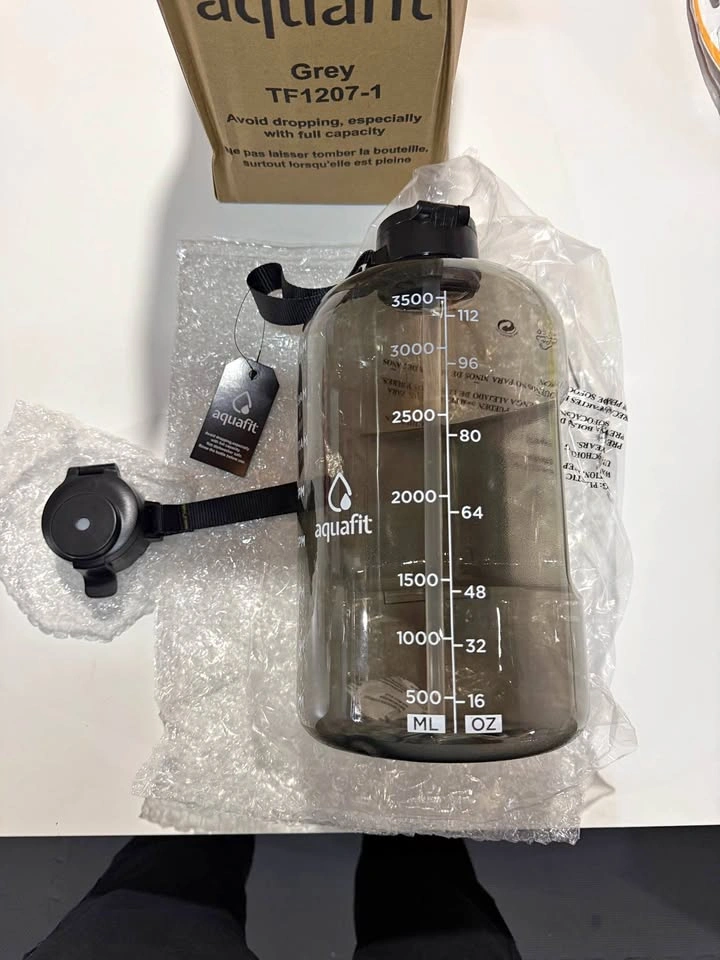 1 Gallon Water Bottle with Straw - 128 oz Time Marker Grey
