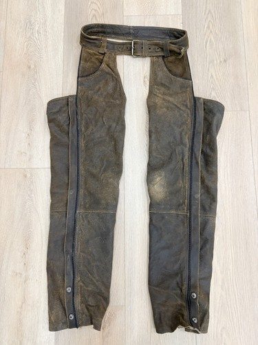 Distressed Harley Davidson Brown Leather Chaps Medium