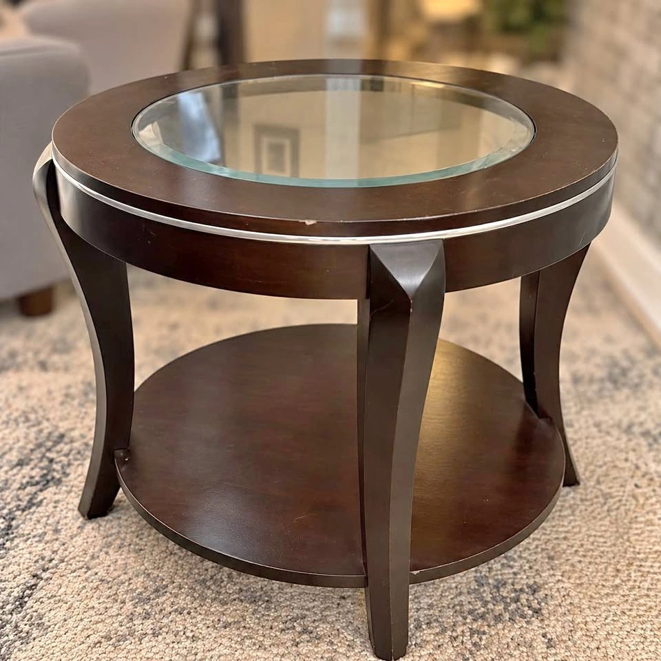 Round Wood/Glass End Table