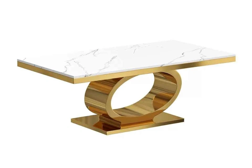 Atlas Marble Coffee Table with Gold Oval Base
