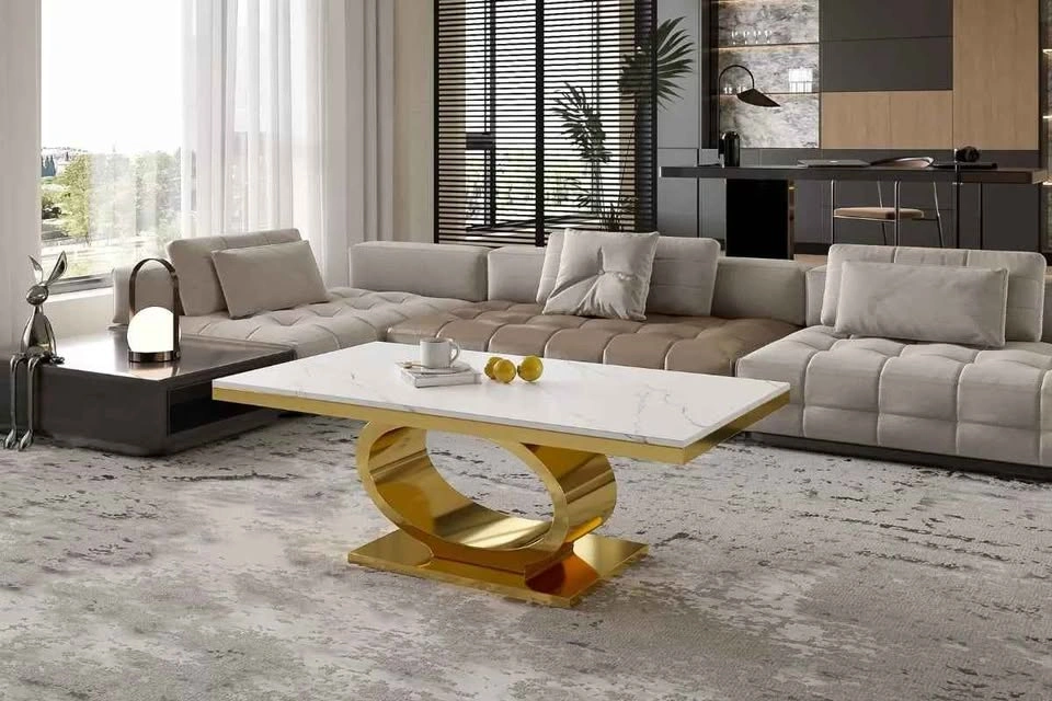 Atlas Marble Coffee Table with Gold Oval Base - photo 2