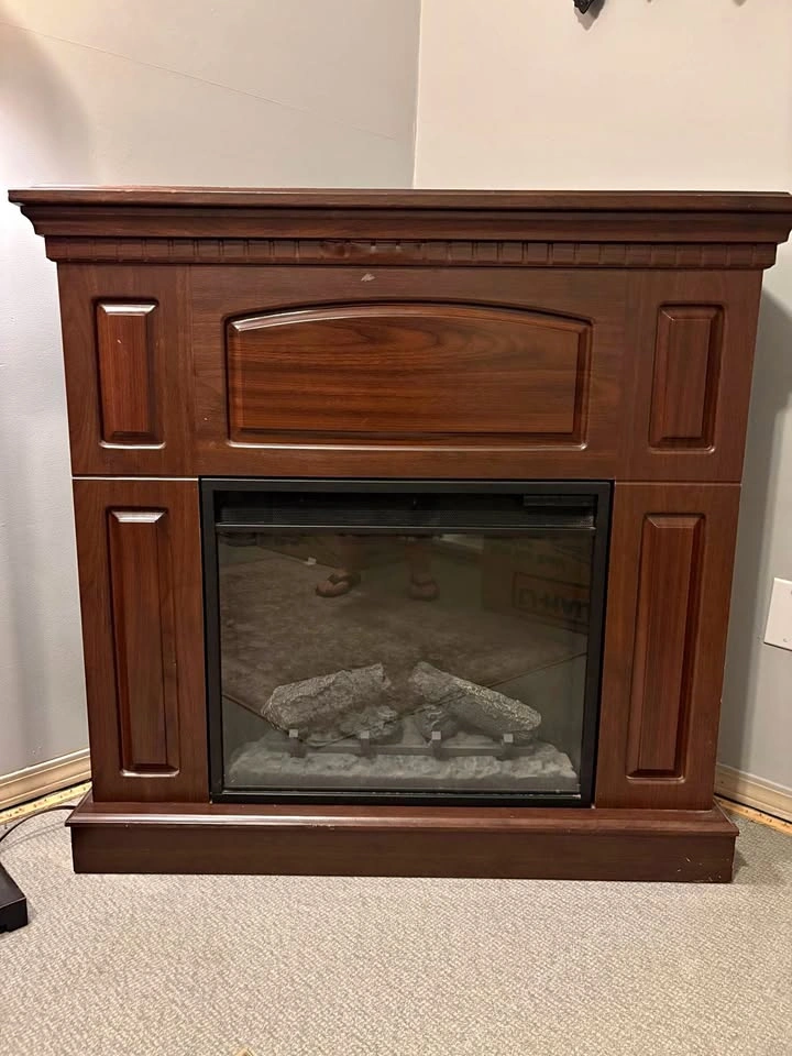Brown electric fireplace