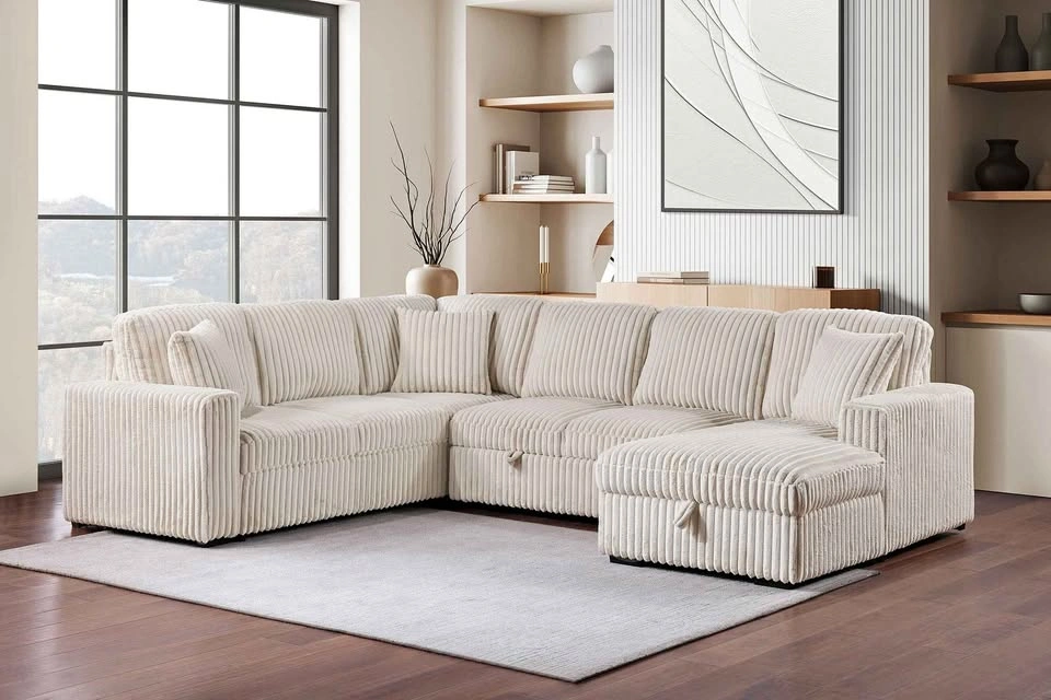 Brand New Cream Corduroy Sleeper Sectional, Only $1,199