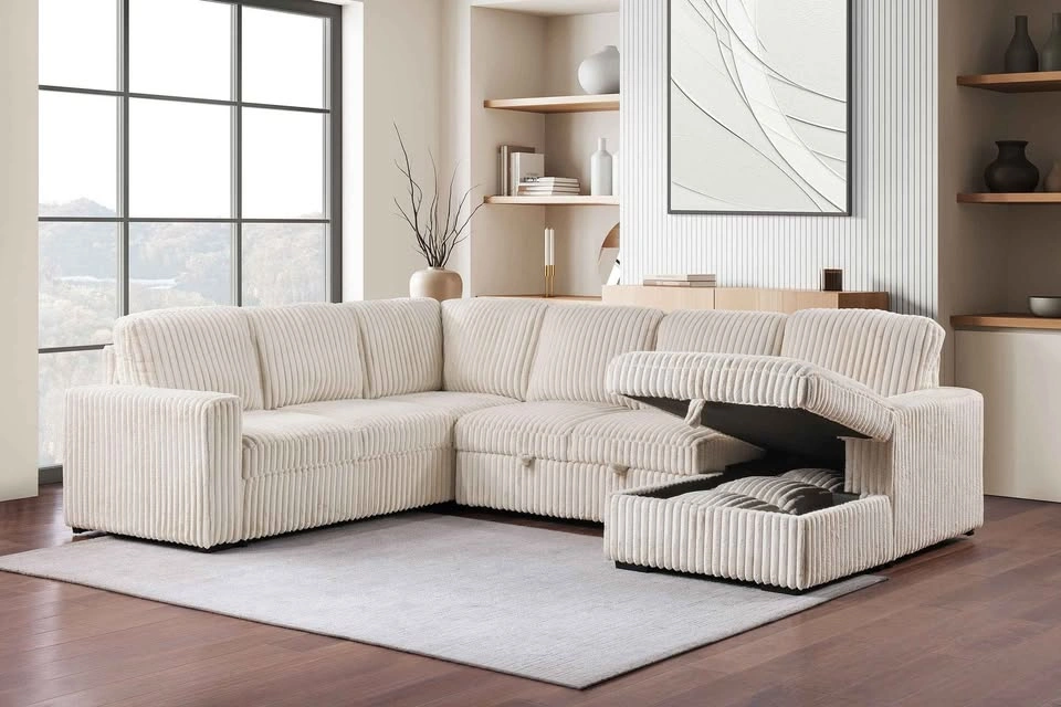 Brand New Cream Corduroy Sleeper Sectional, Only $1,199 - photo 2