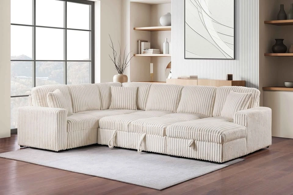 Brand New Cream Corduroy Sleeper Sectional, Only $1,199 - photo 3