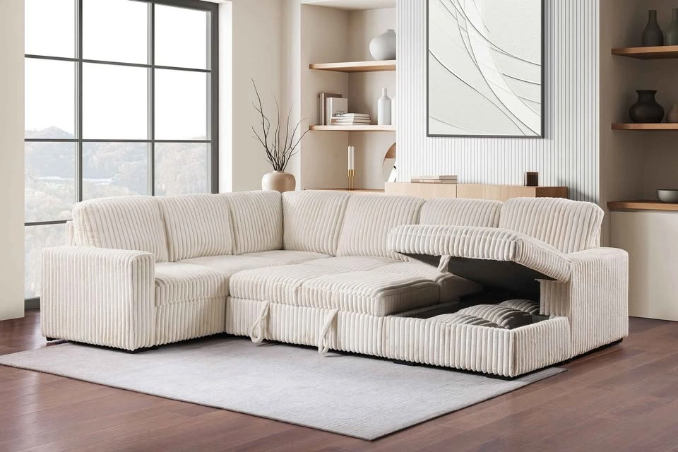 Brand New Cream Corduroy Sleeper Sectional, Only $1,199 - photo 4
