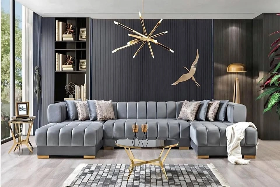Brand New Gray Velvet U-Shaped Sectional – $1,199