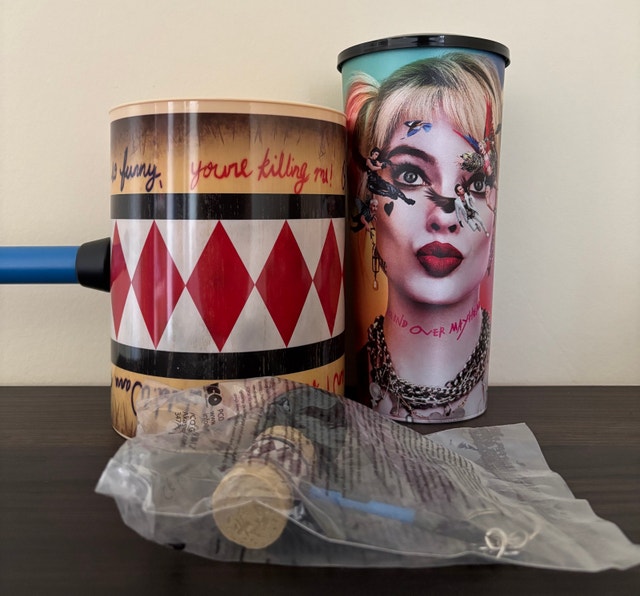 Cineplex Birds Of Prey Popcorn Bucket, Cup, and Topper/Keychain