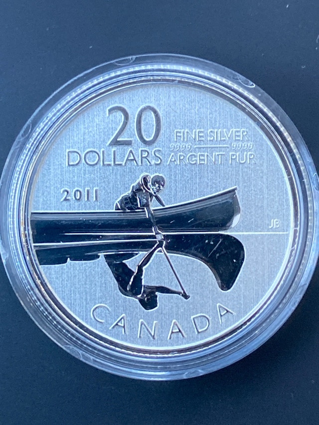 2011 Royal Canadian Mint $20 Silver Canoe Coin - photo 2