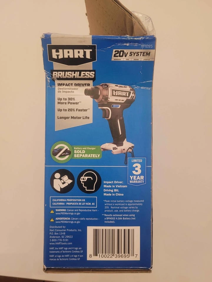 New in box HART 20V Brushless Impact Driver - photo 3