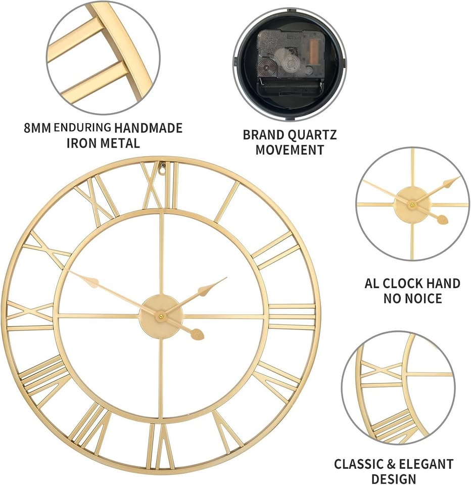 Quiet Non-Ticking Wall Clock - Gold Frame - photo 2