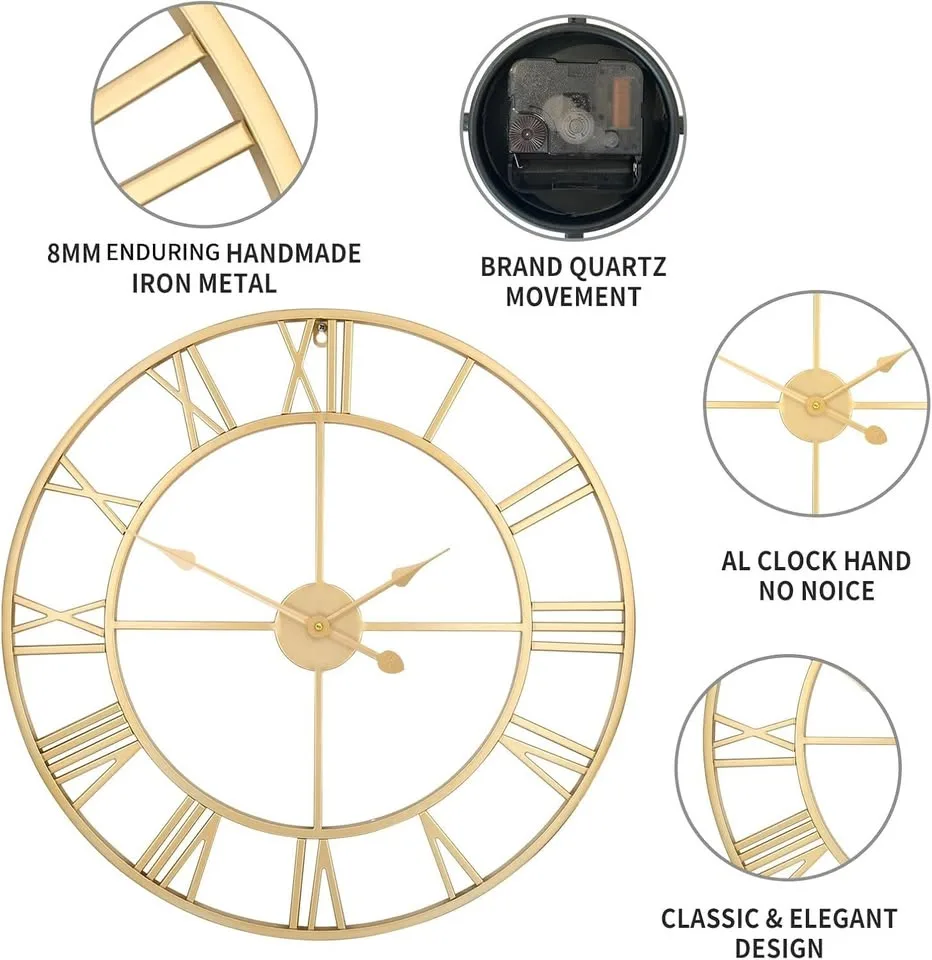 Quiet Non-Ticking Wall Clock - Gold Frame image indicator(2)