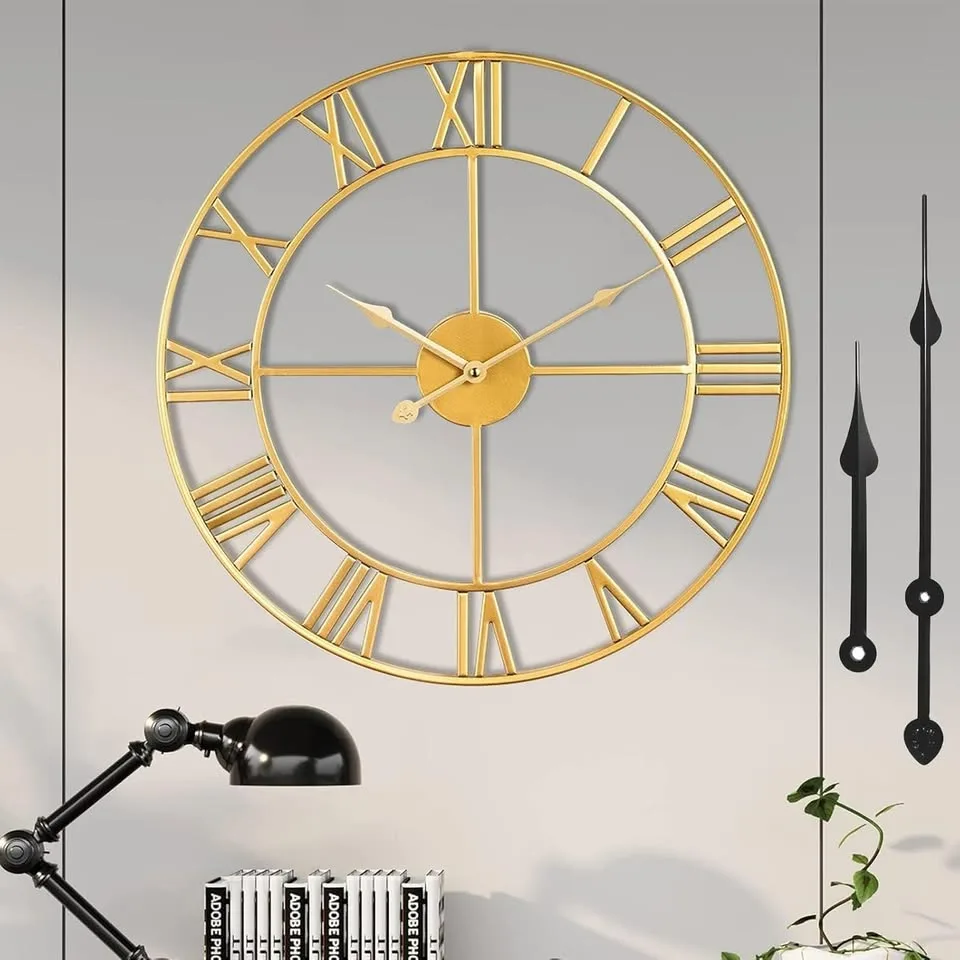 Quiet Non-Ticking Wall Clock - Gold Frame image indicator(3)