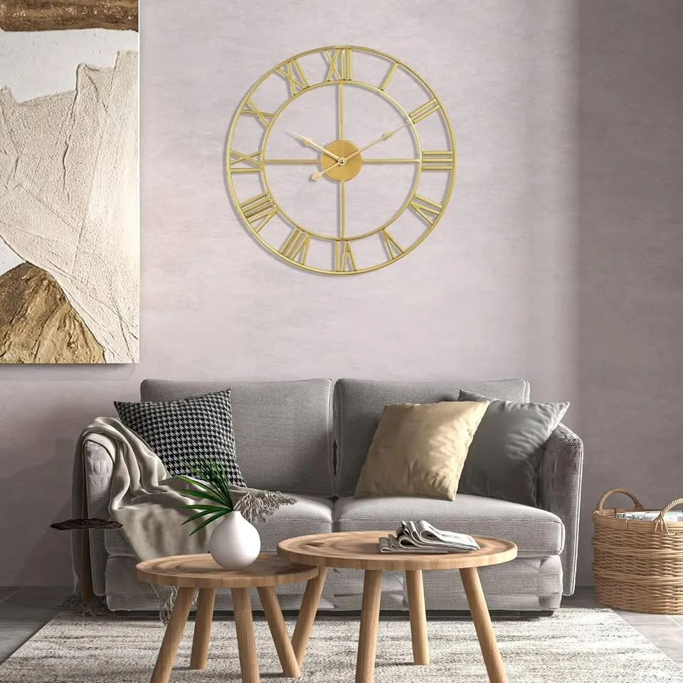 Quiet Non-Ticking Wall Clock - Gold Frame image indicator(6)