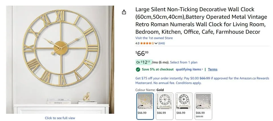 Quiet Non-Ticking Wall Clock - Gold Frame image indicator(8)