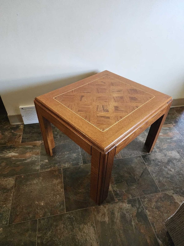 Oak End Table with Parquet Inlay