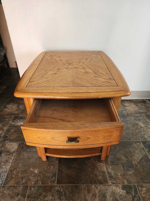 Oak Side Table with Drawer and Cane Shelf - photo 2