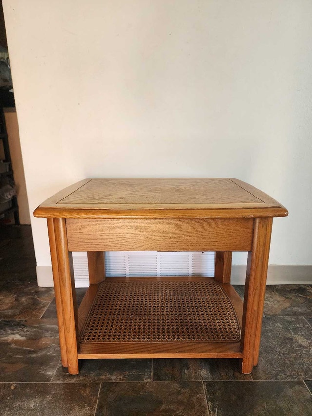 Oak Side Table with Drawer and Cane Shelf - photo 4