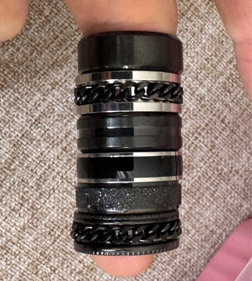 Men’s Black & Silver Fashion Rings – Size 8 – 6 Rings - photo 2